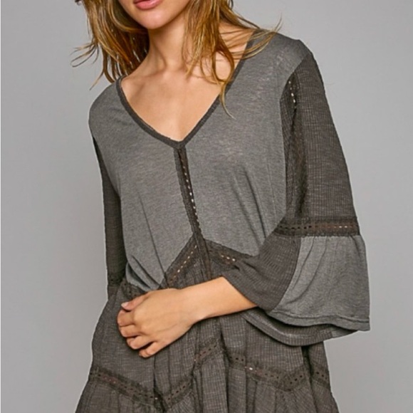 POL Black and Gray Top with Bell Sleeves - Picture 8 of 10